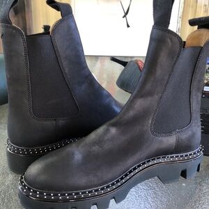 New RAG & BONE Black Leather Chrome Beaded Combat Boots